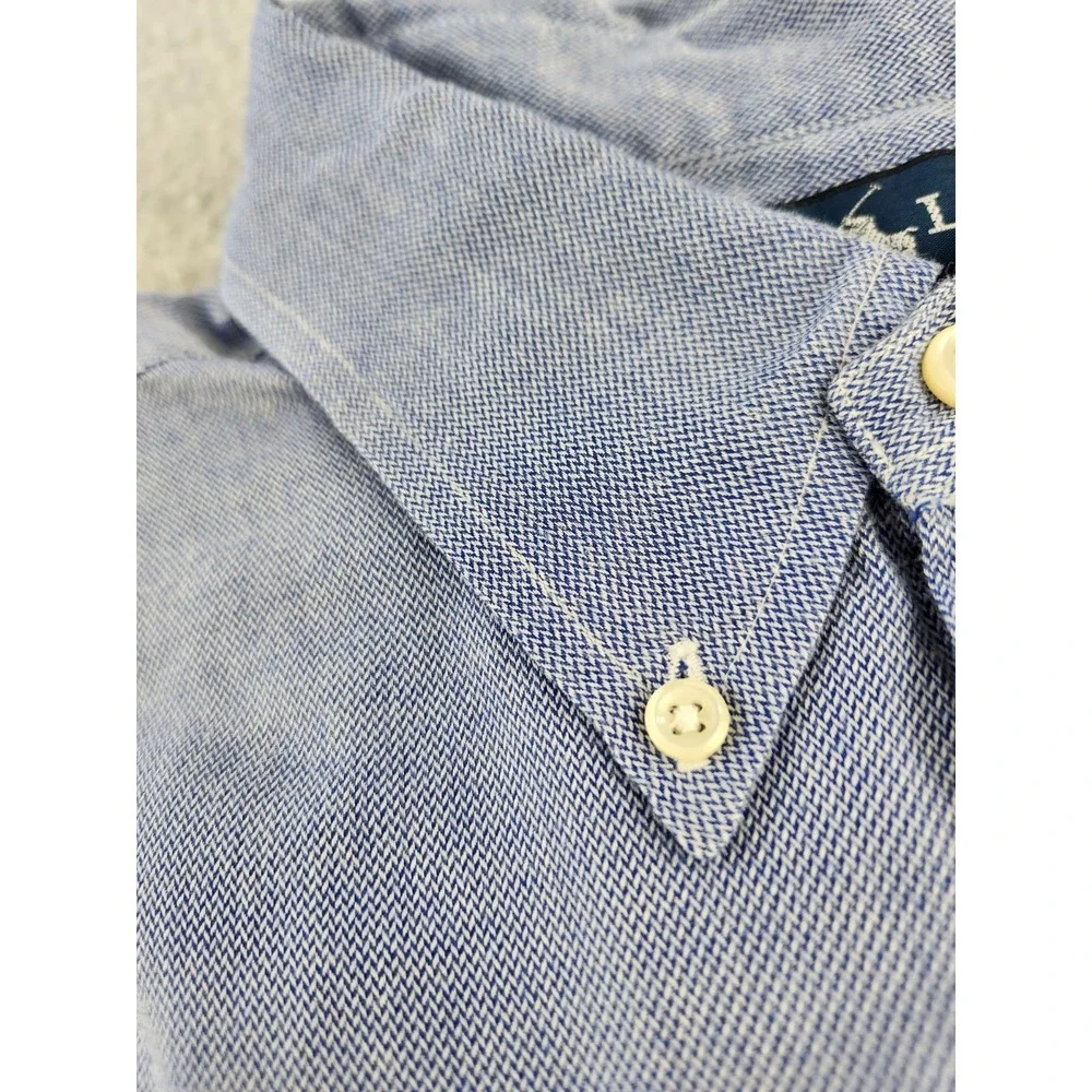 Ralph Lauren Yarmouth Mens Shirt Cotton 17 34 Micro Check Blue Button Logo Pony